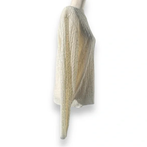 Cream Soft Sheer Cable Knit Sweater - Picture 6 of 14